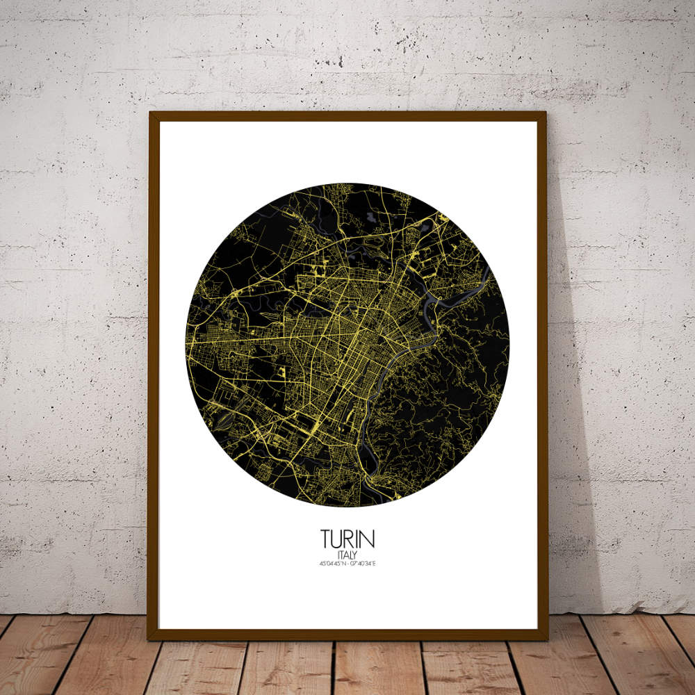 Mapospheres Turin Night round shape design poster affiche city map