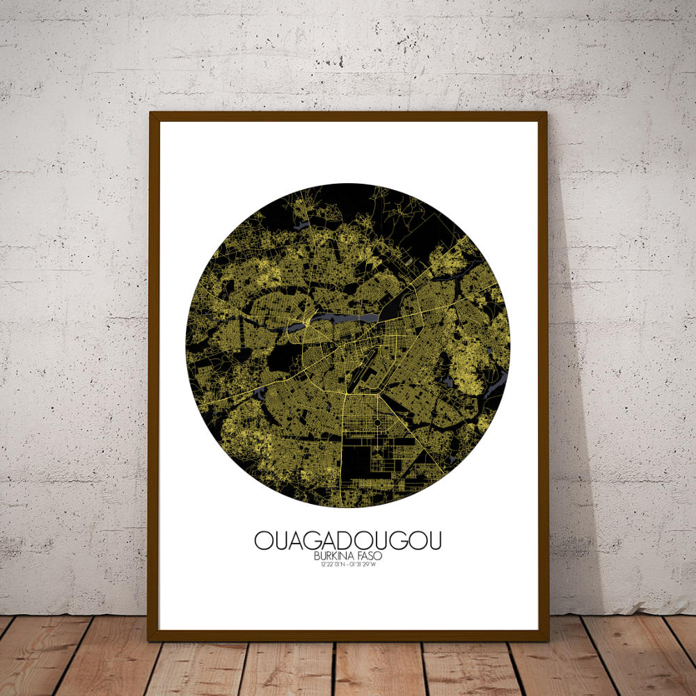 Mapospheres Ouagadougou Night round shape design poster city map