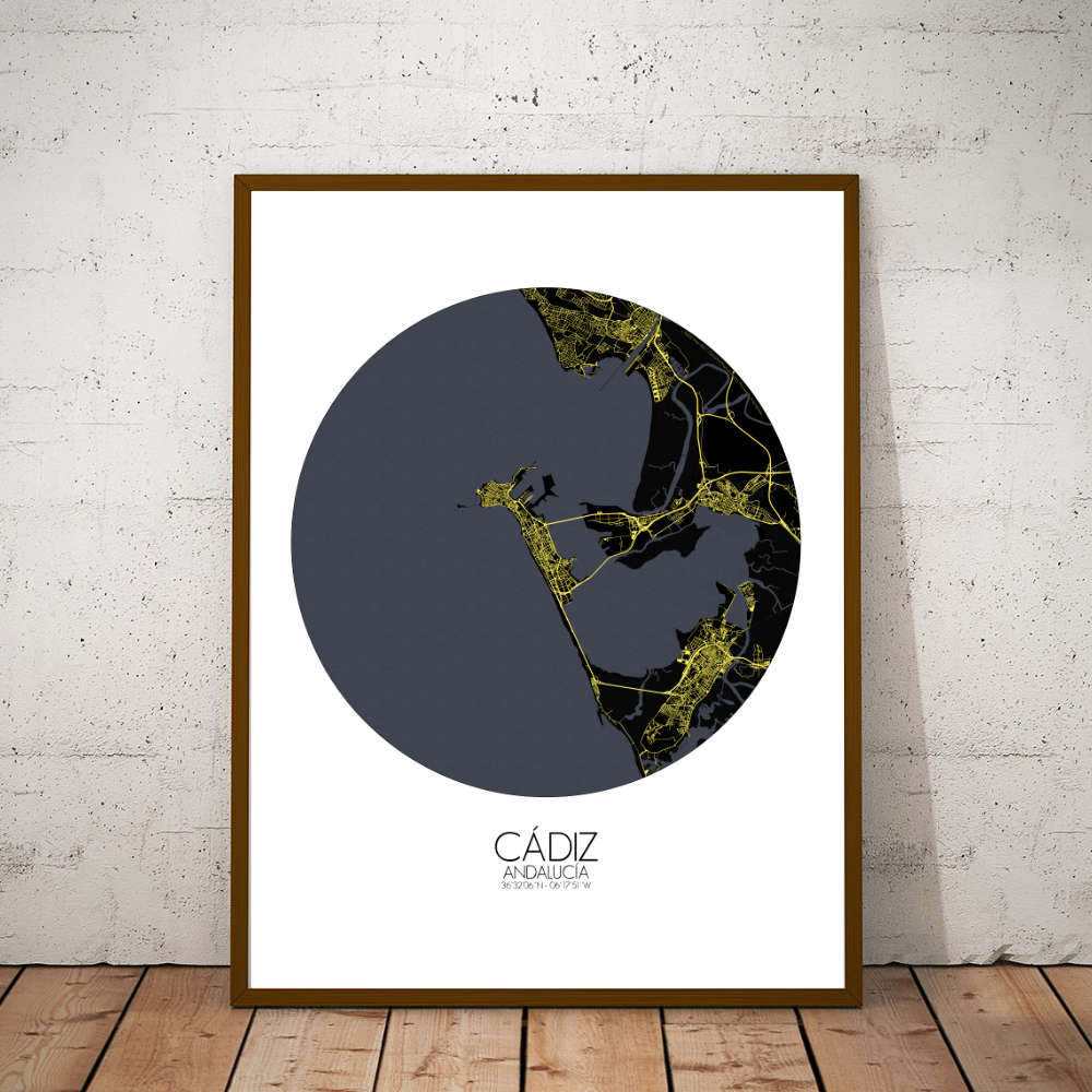 Mapospheres Cadiz Night round shape design poster city map