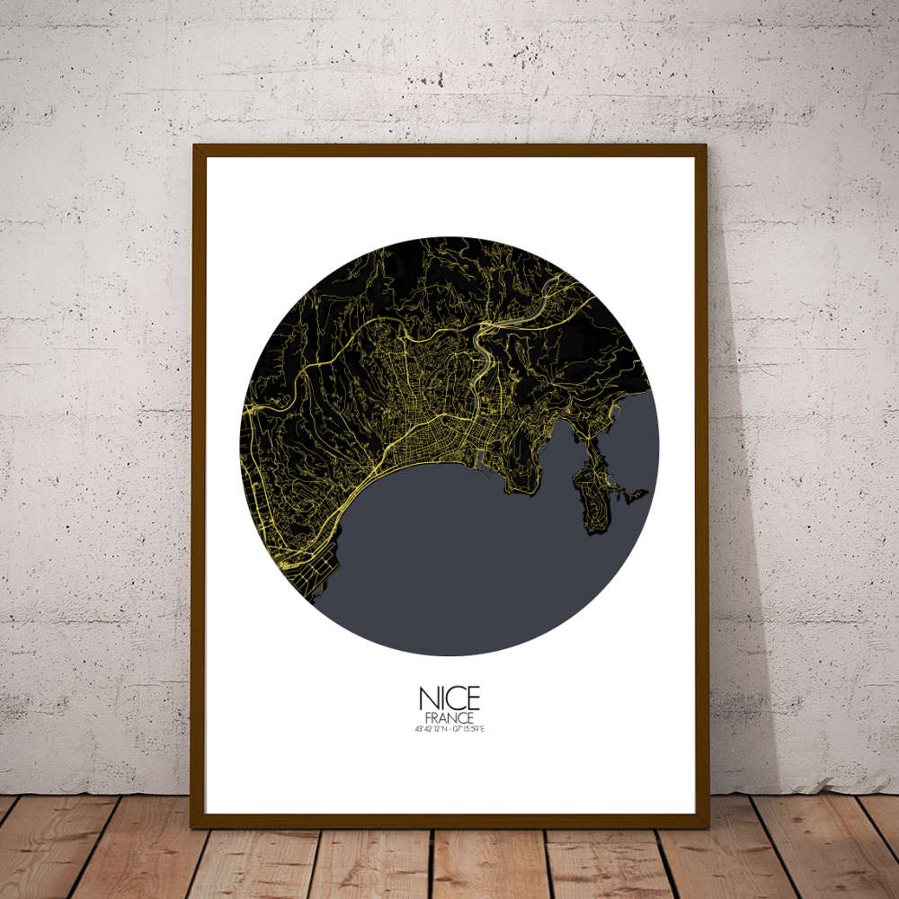 Mapospheres Nice Night round shape design poster city map
