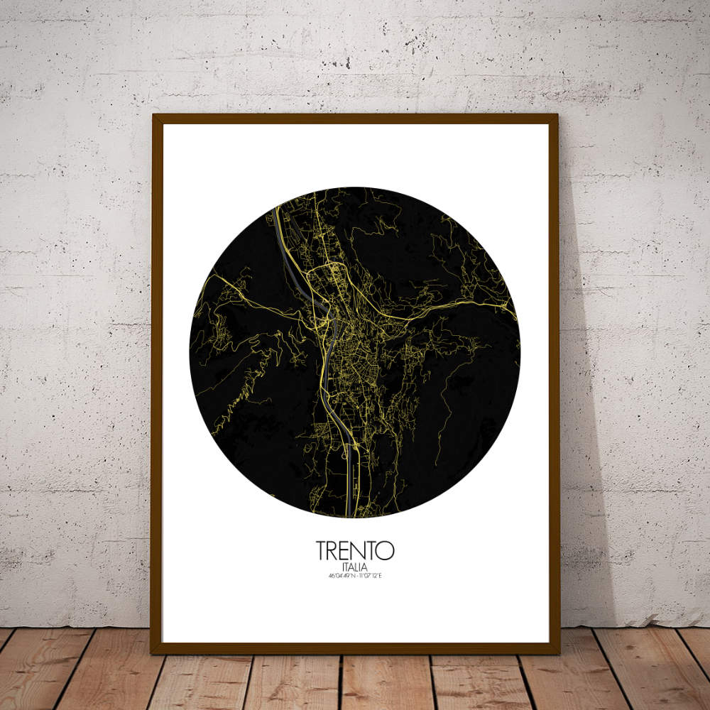 Mapospheres Trento Night round shape design poster affiche city map