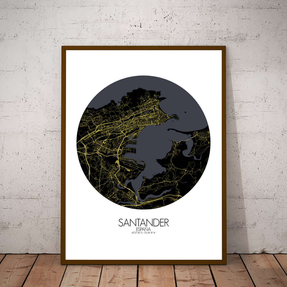 Mapospheres Santander Night round shape design poster affiche city map