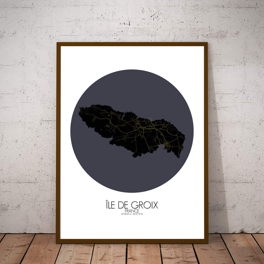 Mapospheres Groix Night round shape design poster city map
