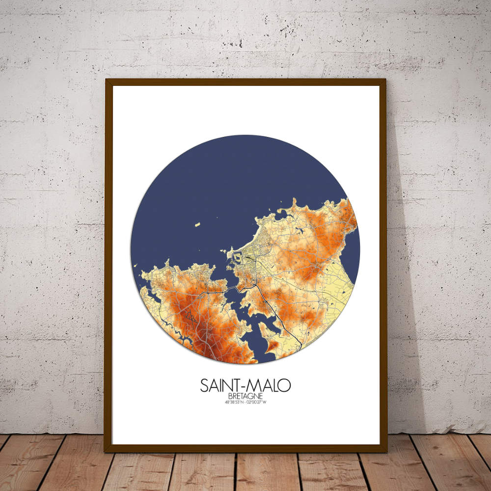Mapospheres Saint Malo Elevation Map round shape design poster city map