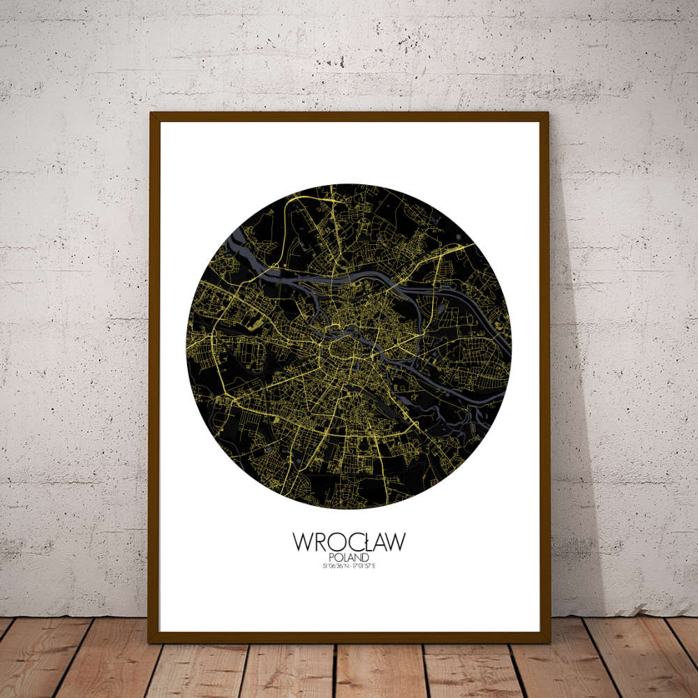 Mapospheres Wroclaw Night round shape design poster city map