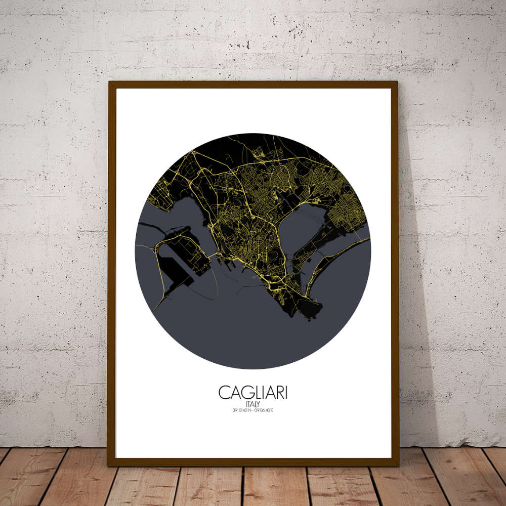 Mapospheres Cagliari Night round shape design poster affiche city map