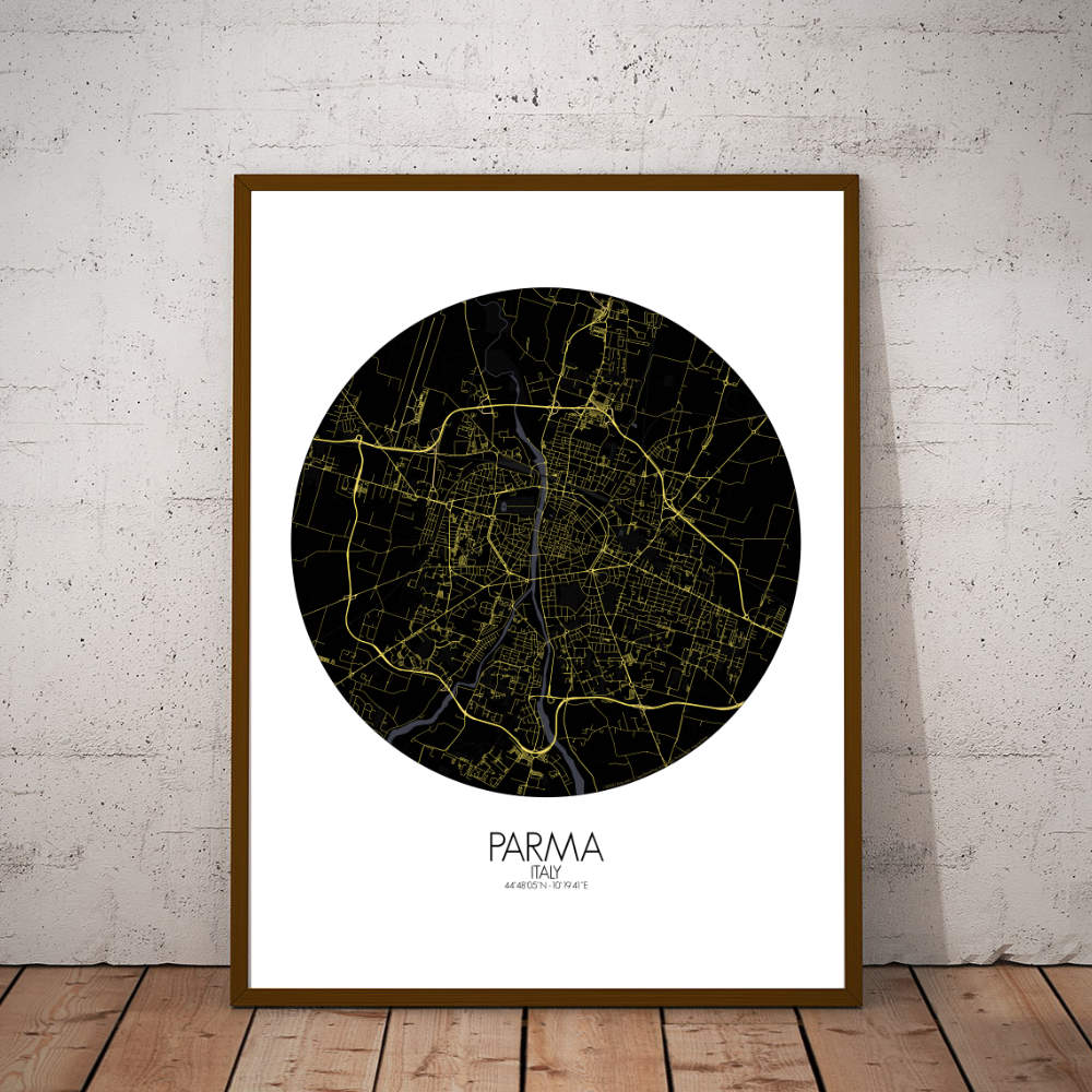Mapospheres Parma Night round shape design poster affiche city map