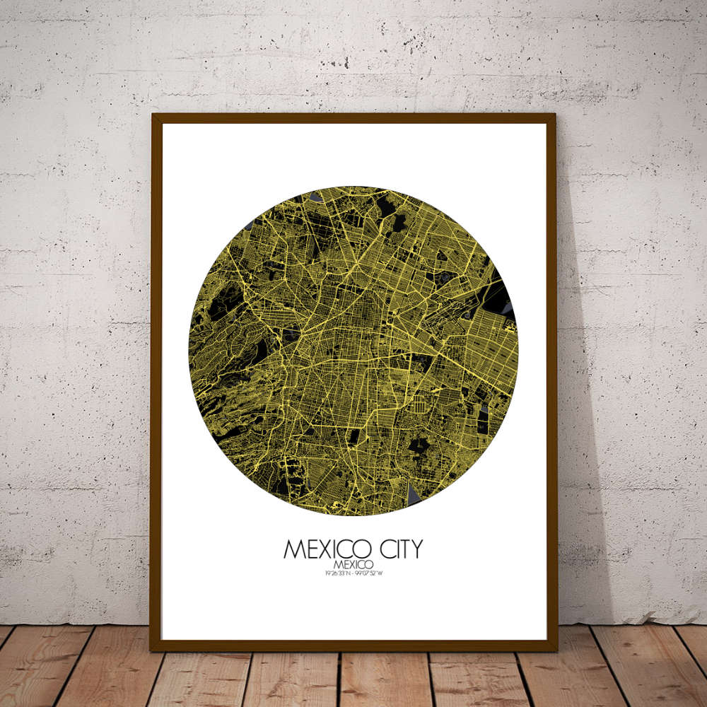 Mapospheres Mexico City Night round shape design poster affiche city map