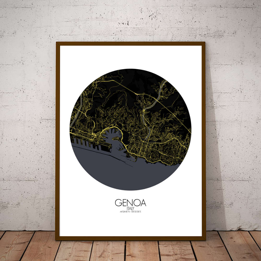Mapospheres Genoa Night round shape design poster city map