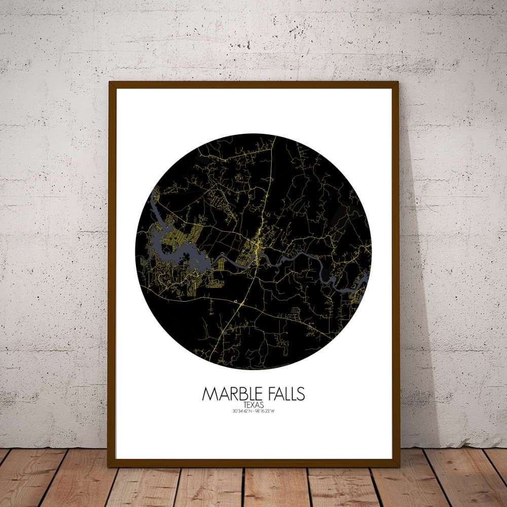 Mapospheres Marble Falls Night round shape design poster city map