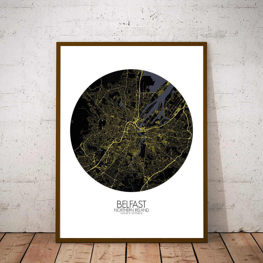 Mapospheres Belfast Night round shape design poster city map