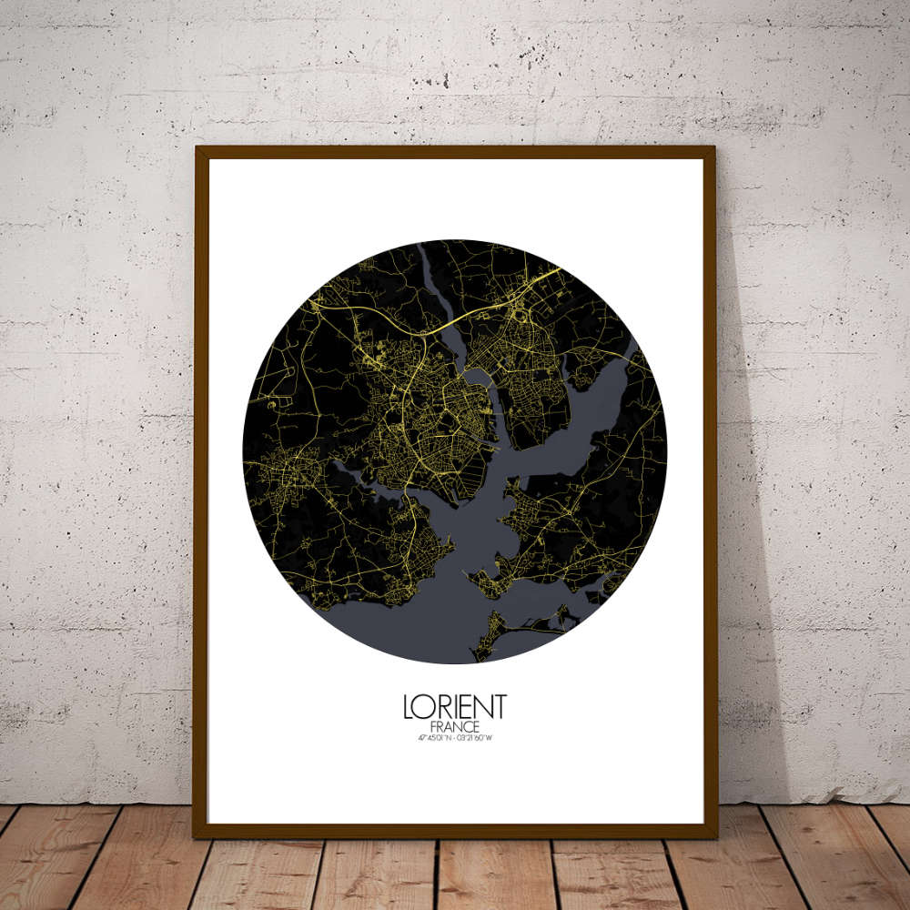 Mapospheres Lorient Night round shape design poster city map