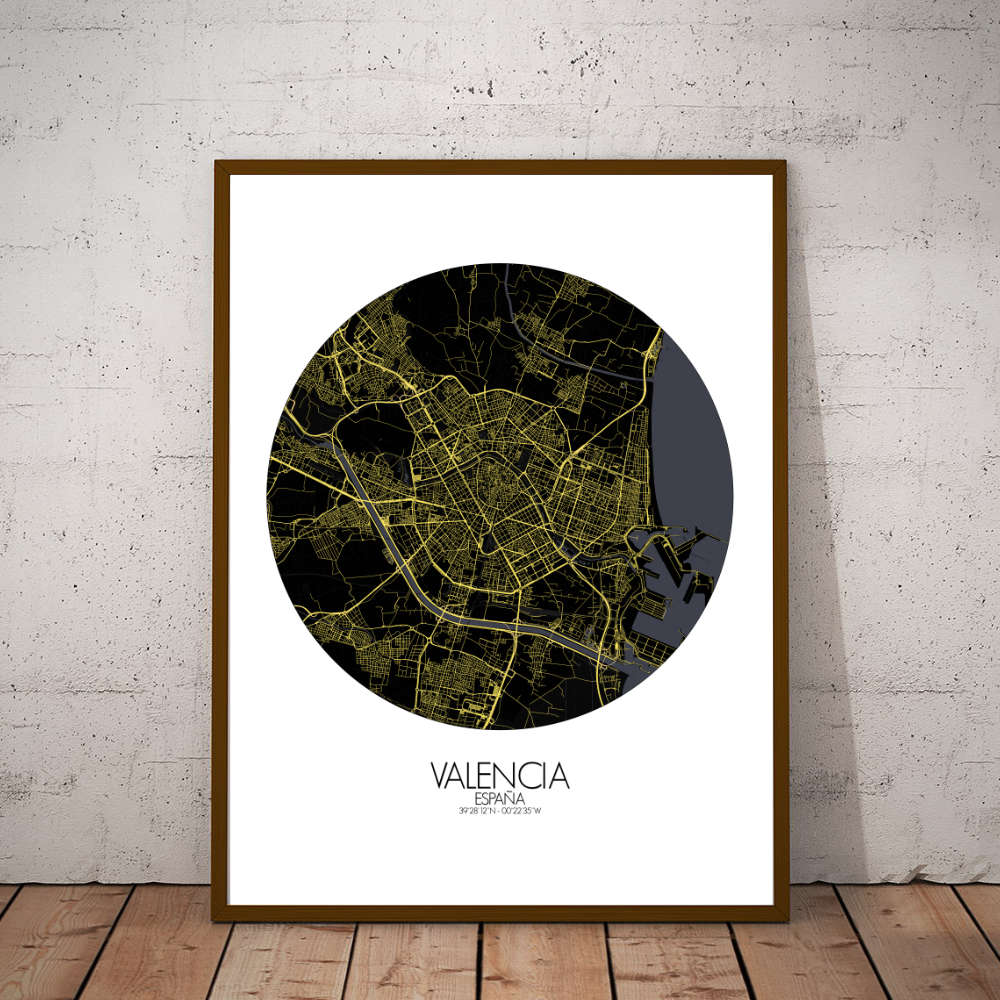 Mapospheres Valencia Night round shape design poster affiche city map