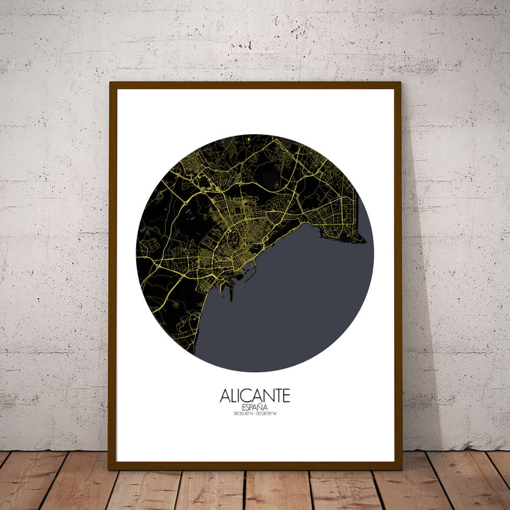 Mapospheres Alicante Night round shape design poster affiche city map