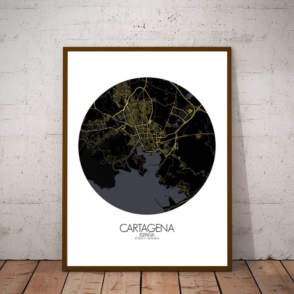 Mapospheres Cartagena Night round shape design poster affiche city map