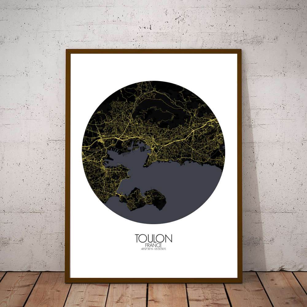 Mapospheres Toulon Night round shape design poster city map