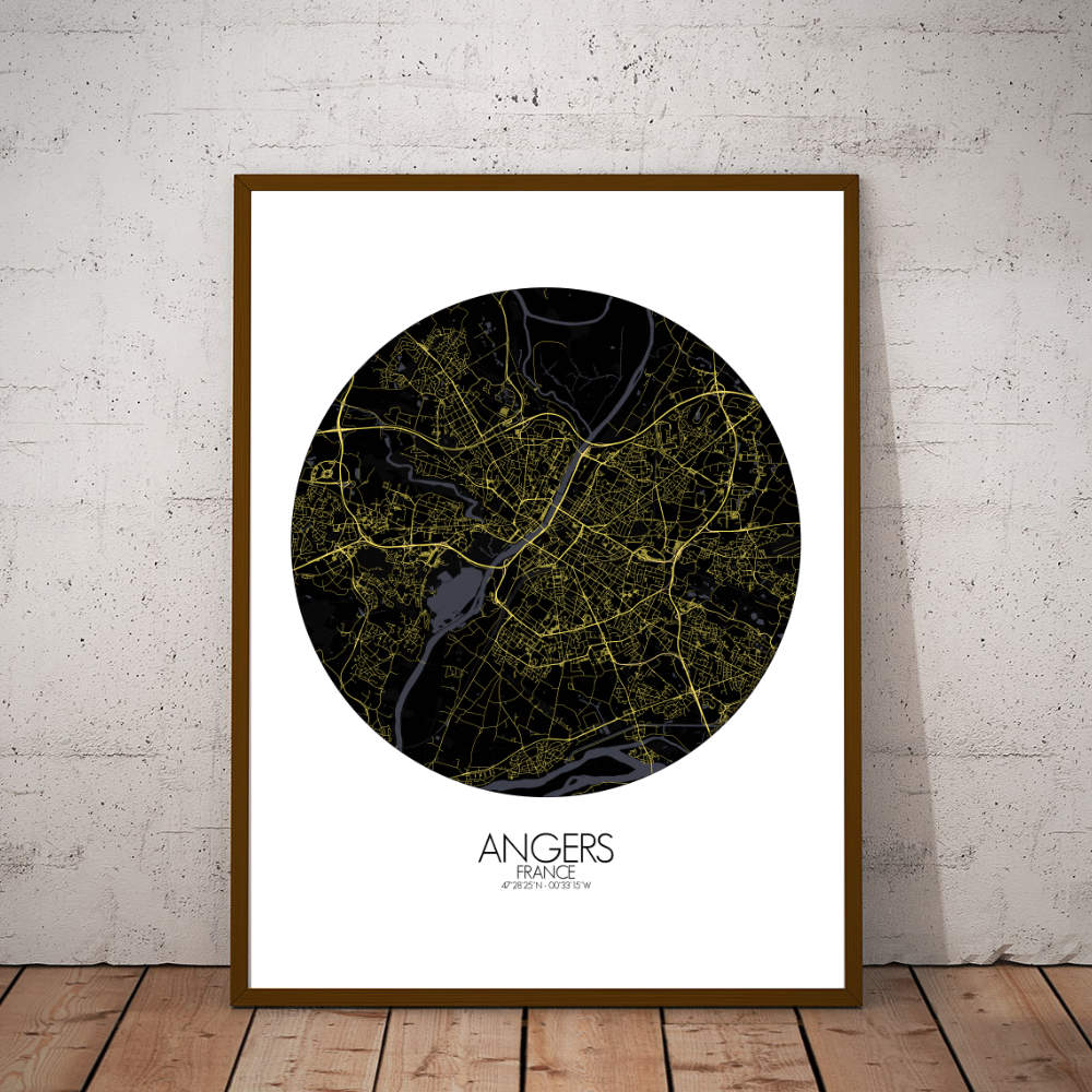 Mapospheres angers Night round shape design poster city map