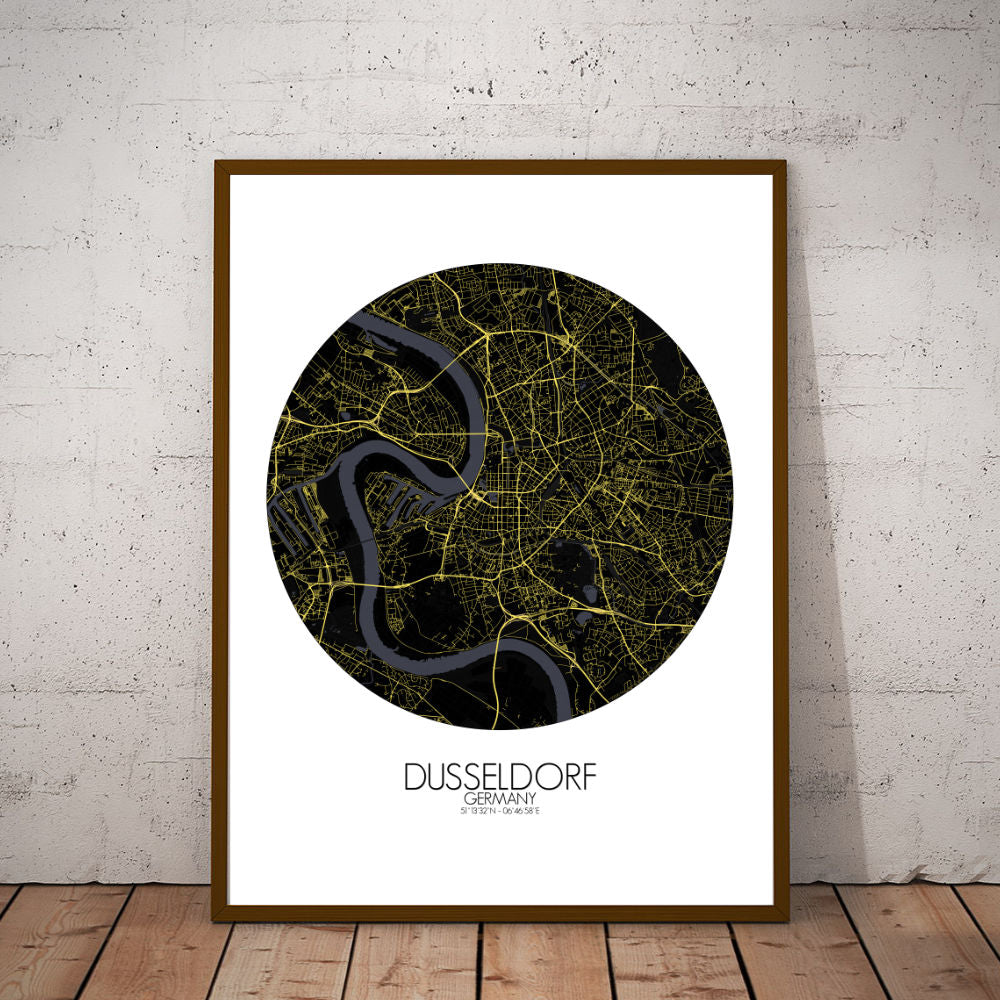 Mapospheres Dusseldorf Night round shape design poster city map