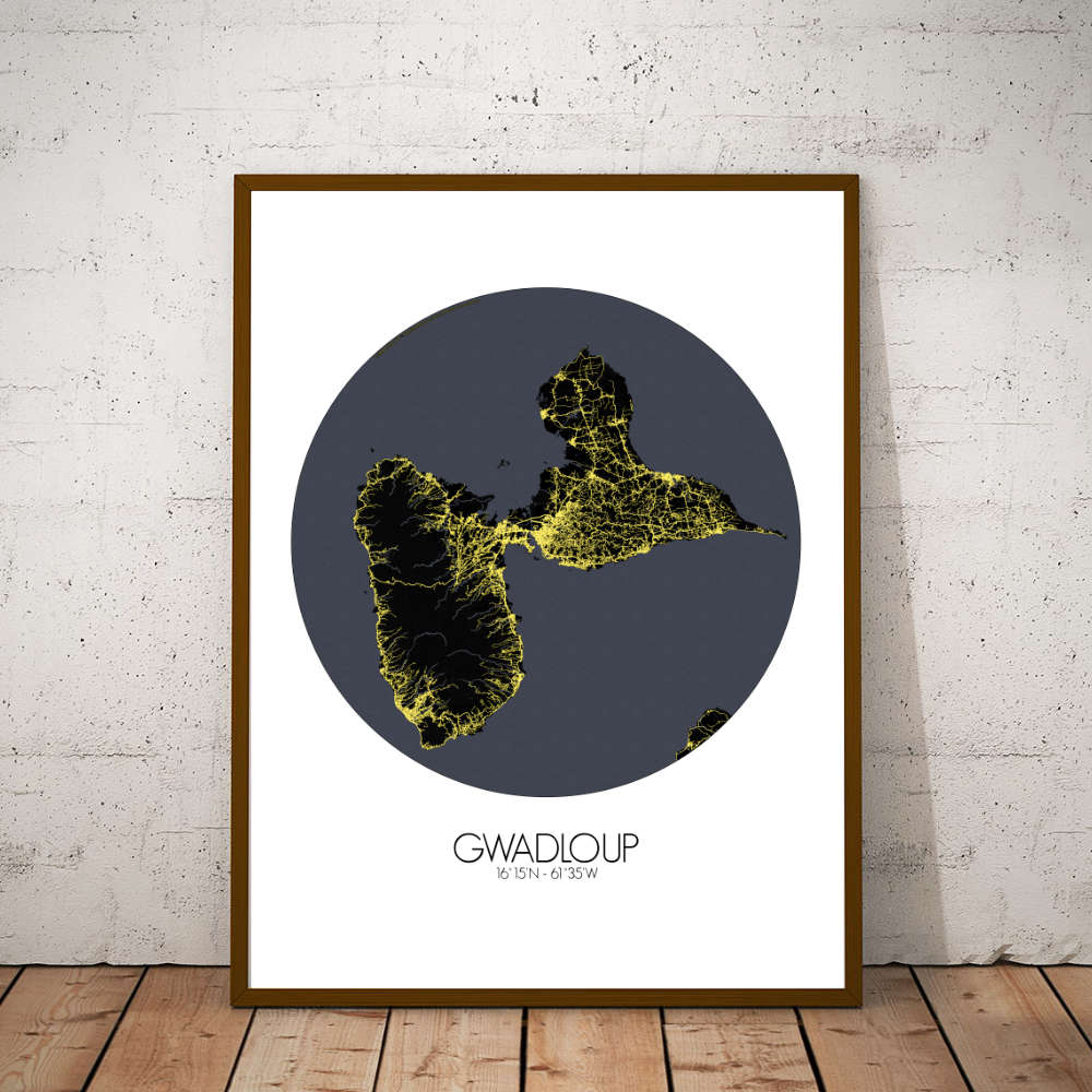 Mapospheres Guadeloupe Night round shape design poster city map