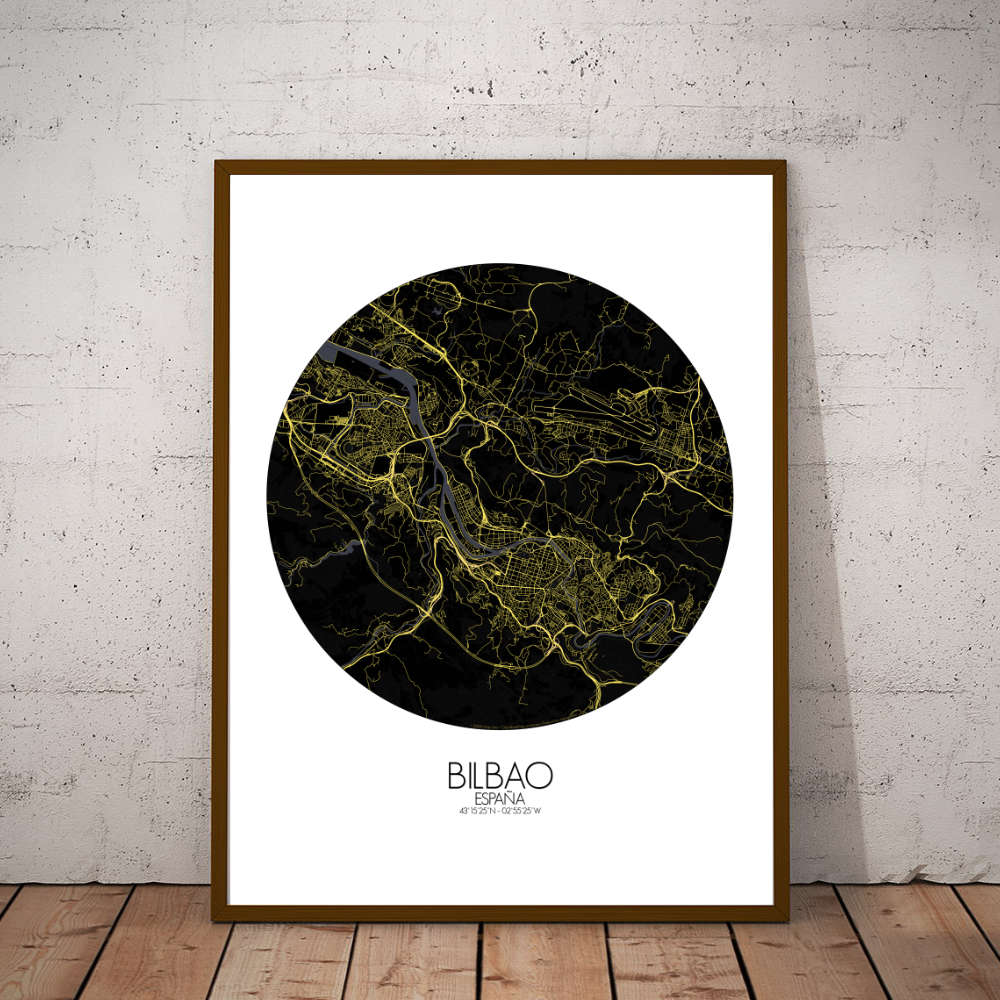 Mapospheres Bilbao Night round shape design poster affiche city map