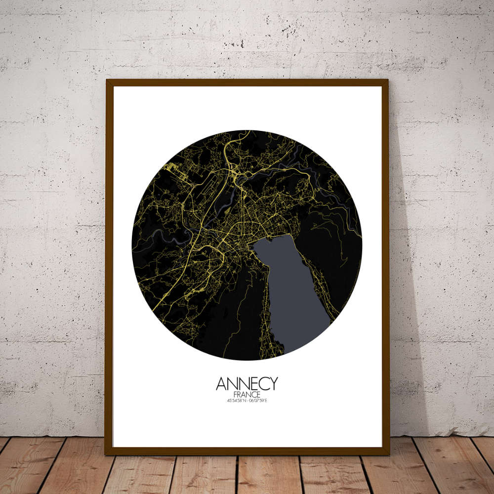 Mapospheres Annecy Night round shape design poster city map