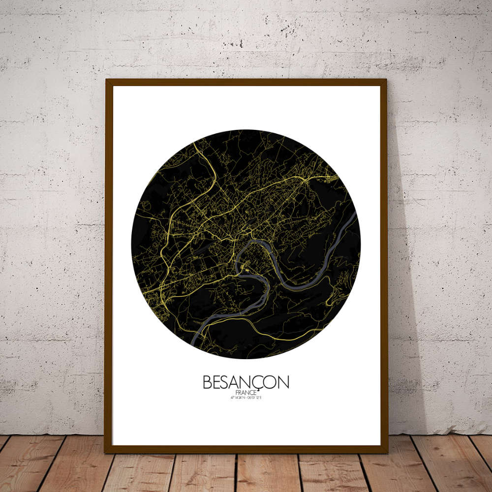 Mapospheres Besancon Night round shape design poster city map