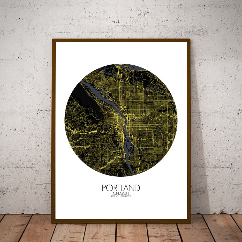 Mapospheres Portland Night round shape design poster city map