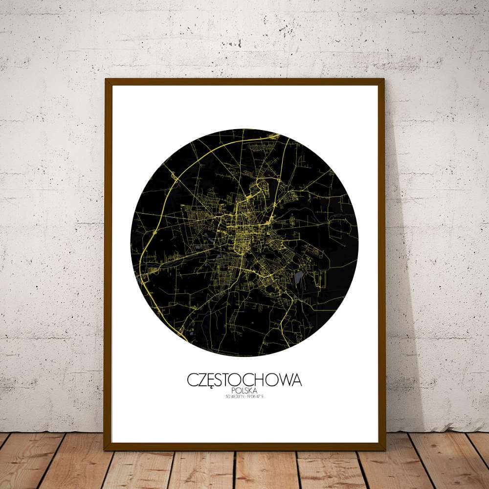 Mapospheres Czestochowa Night round shape design poster city map