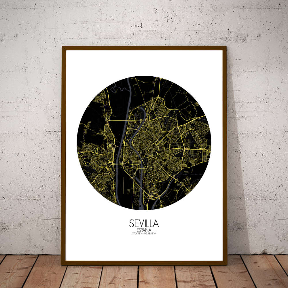 Mapospheres Sevilla Night round shape design poster affiche city map