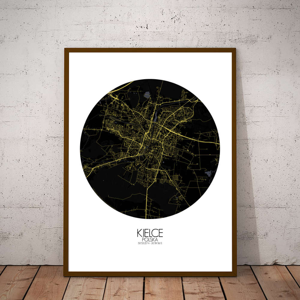 Mapospheres Kielce Night round shape design poster city map