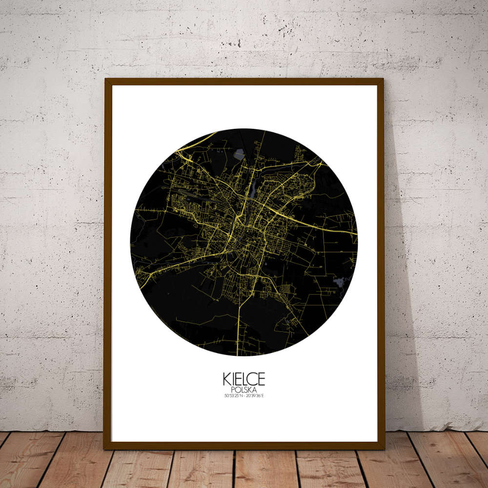 Mapospheres Kielce Night round shape design poster city map