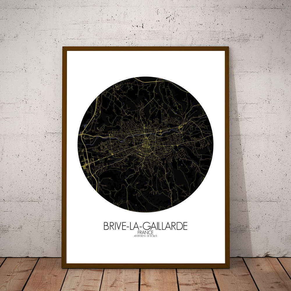 Mapospheres Brive Night round shape design poster affiche city map