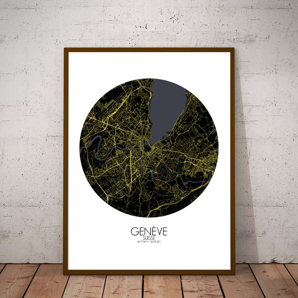 Mapospheres Geneva Night round shape design poster city map