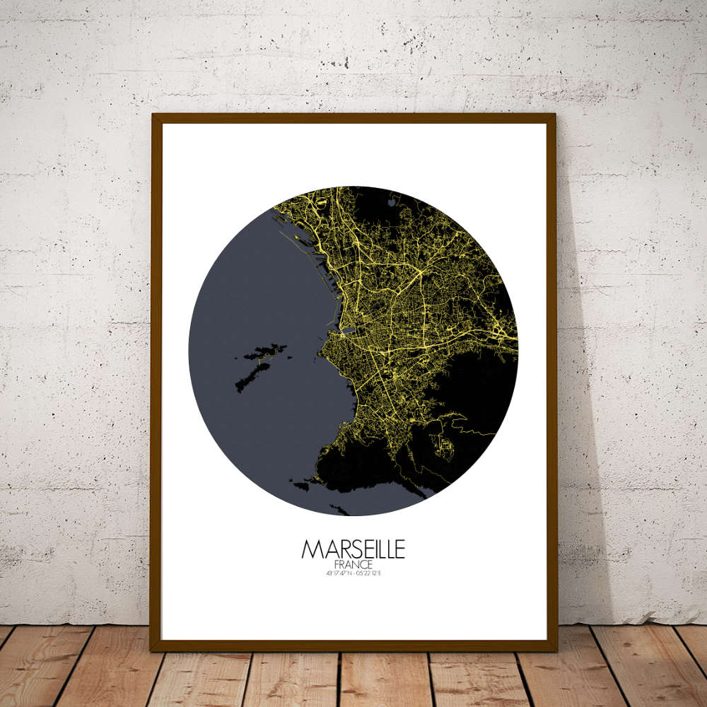 Mapospheres Marseille Night round shape design poster affiche city map