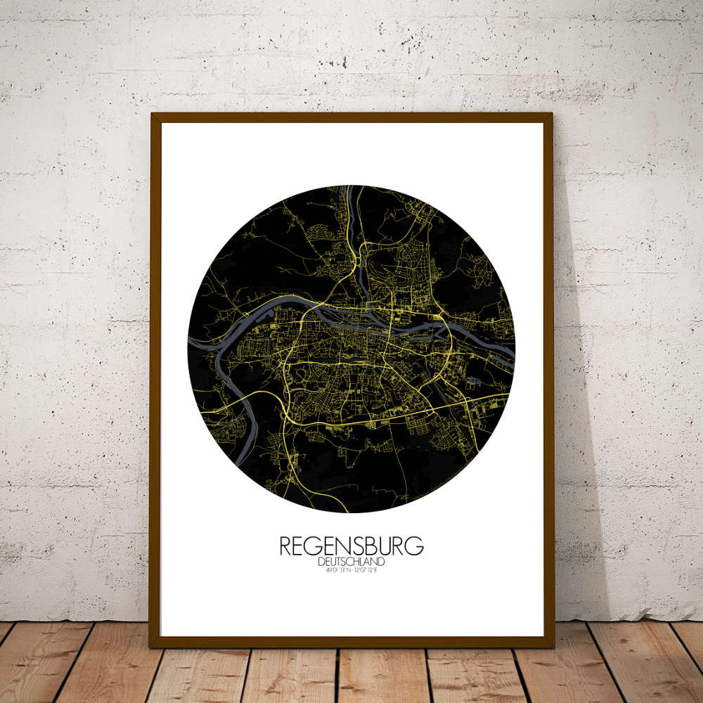 Mapospheres Regensburg Night round shape design poster city map