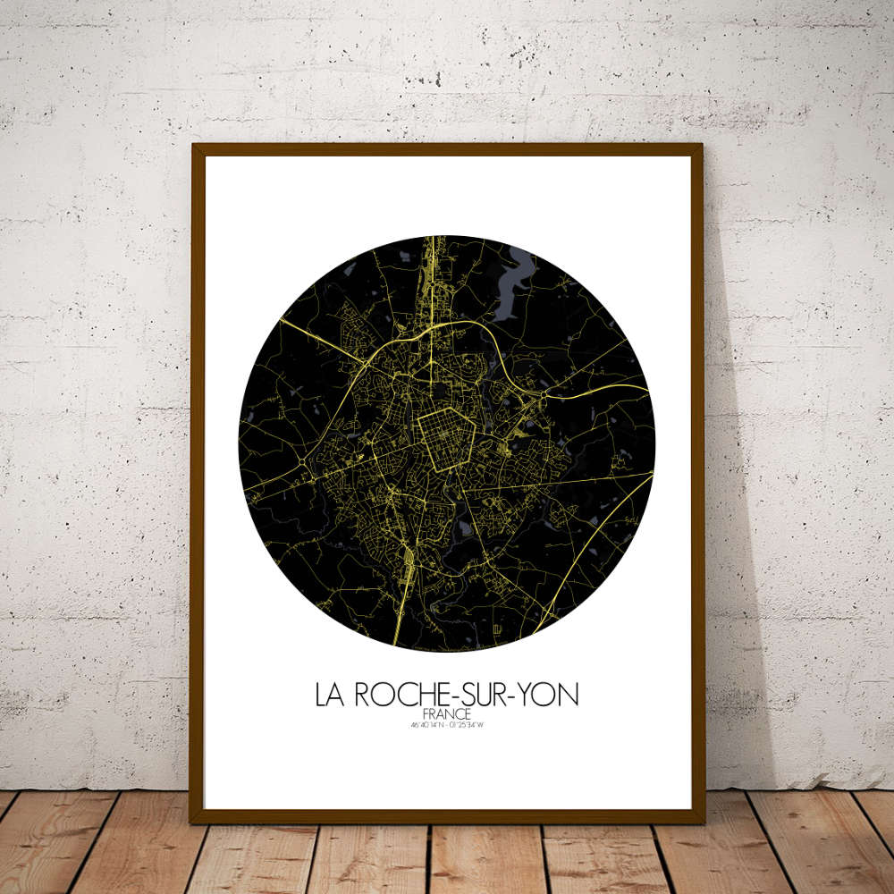 Mapospheres La Roche sur Yon Night round shape design poster city map