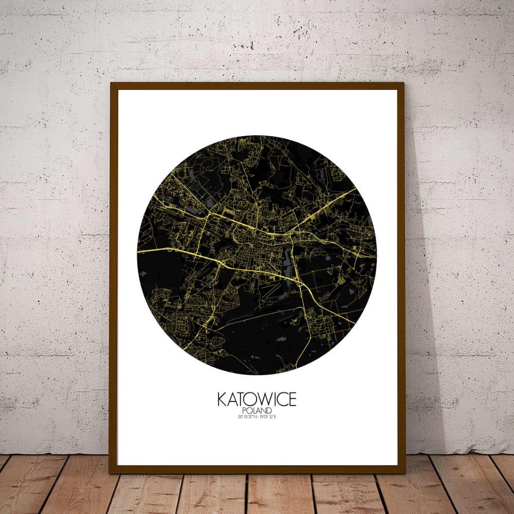 Mapospheres Katowice Night round shape design poster city map