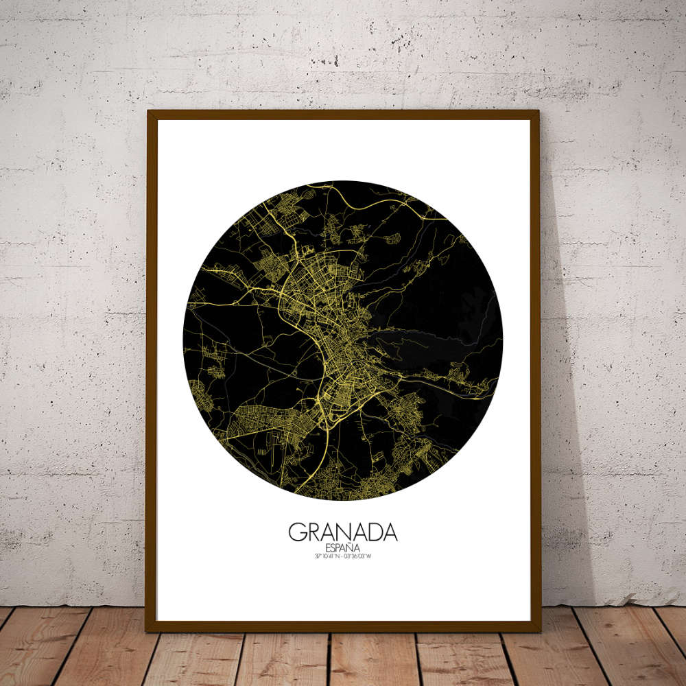 Mapospheres Granada Night round shape design poster affiche city map