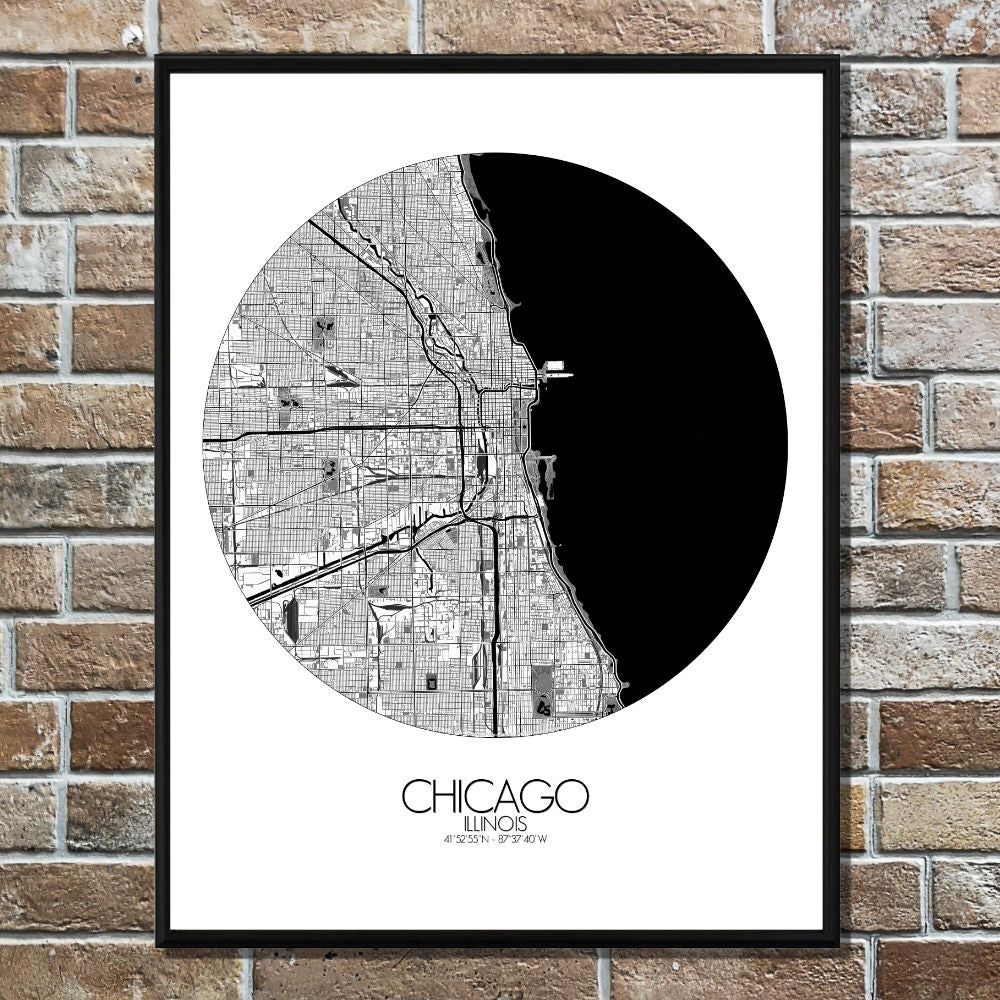 Mapospheres Chicago Black and White round shape design canvas city map