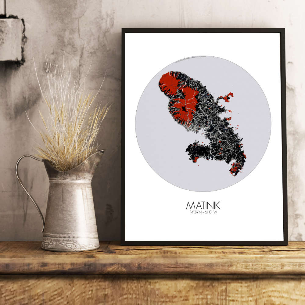 Mapospheres Martinique Red dark round shape design poster city map