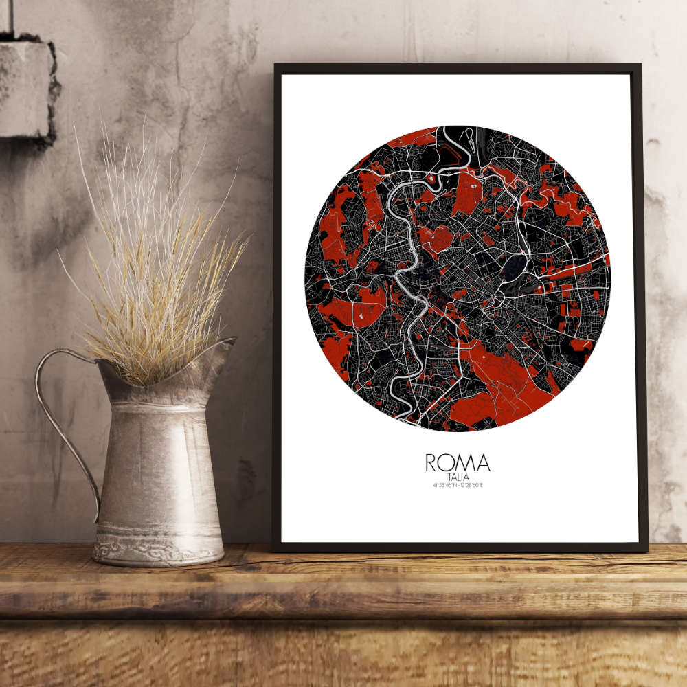 Mapospheres Rome Red dark round shape design poster affiche city map
