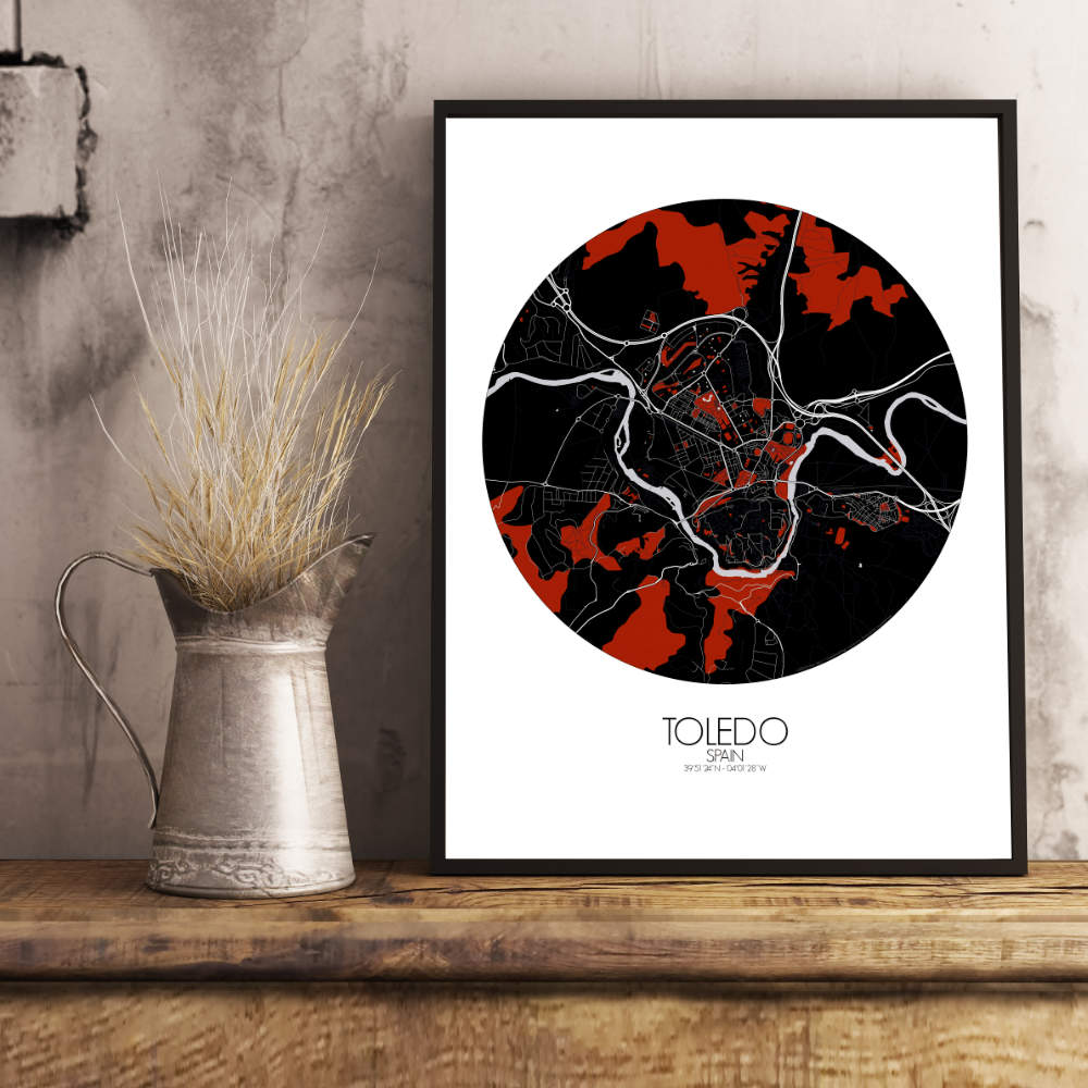 Mapospheres Toledo Red dark round shape design poster city map