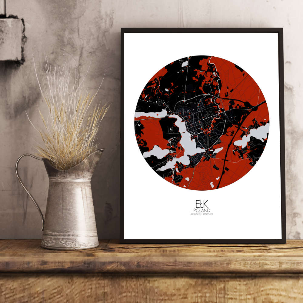 Mapospheres Elk Red dark round shape design poster city map