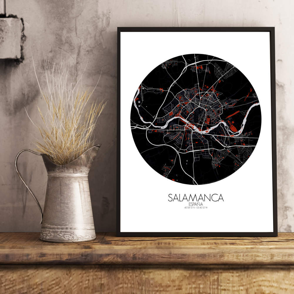 Mapospheres Salamanca Red dark round shape design poster city map
