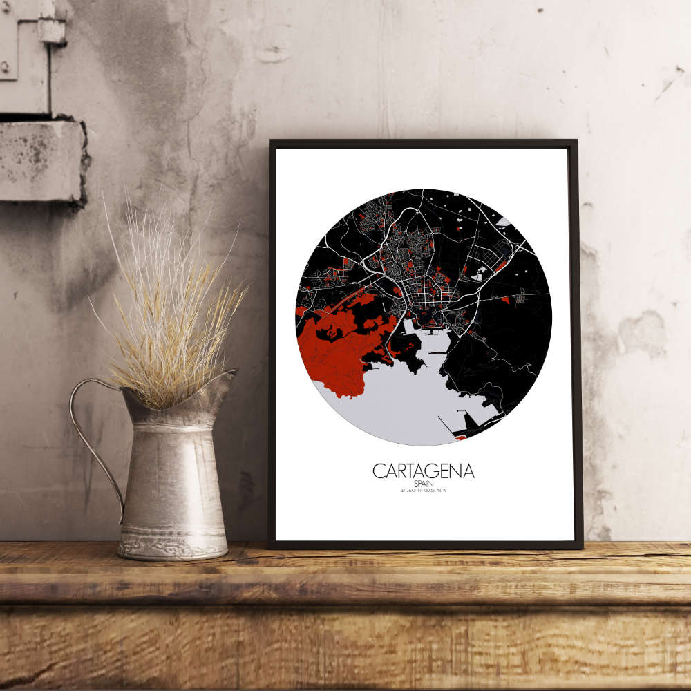 Mapospheres Cartagena Red dark round shape design poster affiche city map