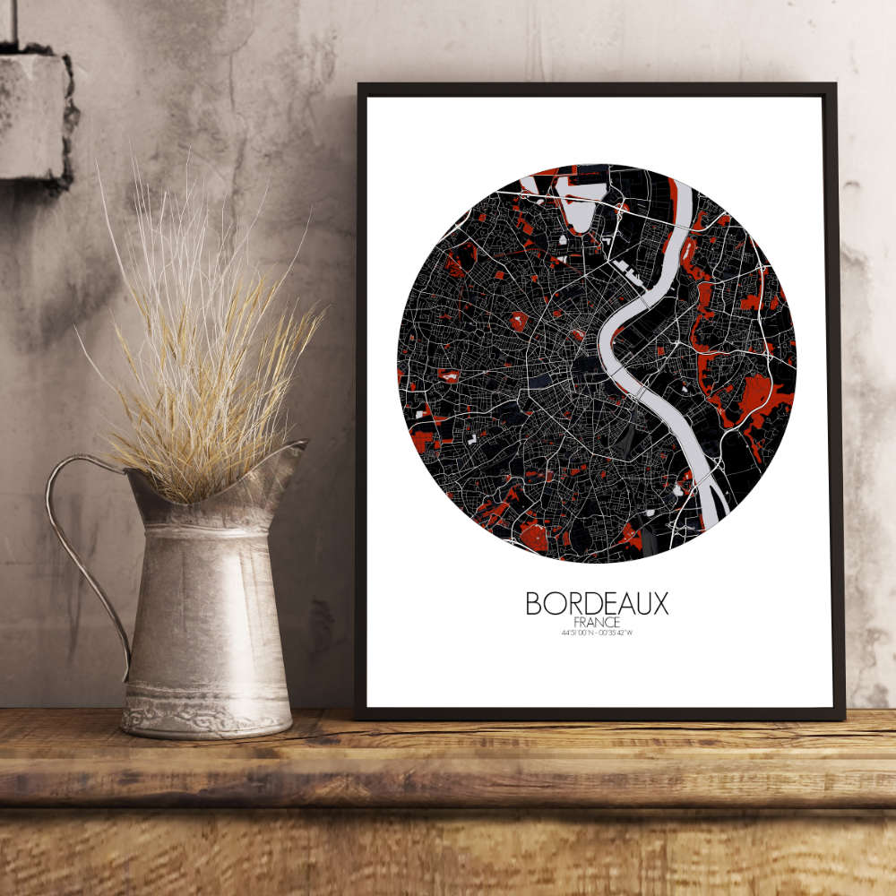 Mapospheres Bordeaux Red Dark round shape design poster city map