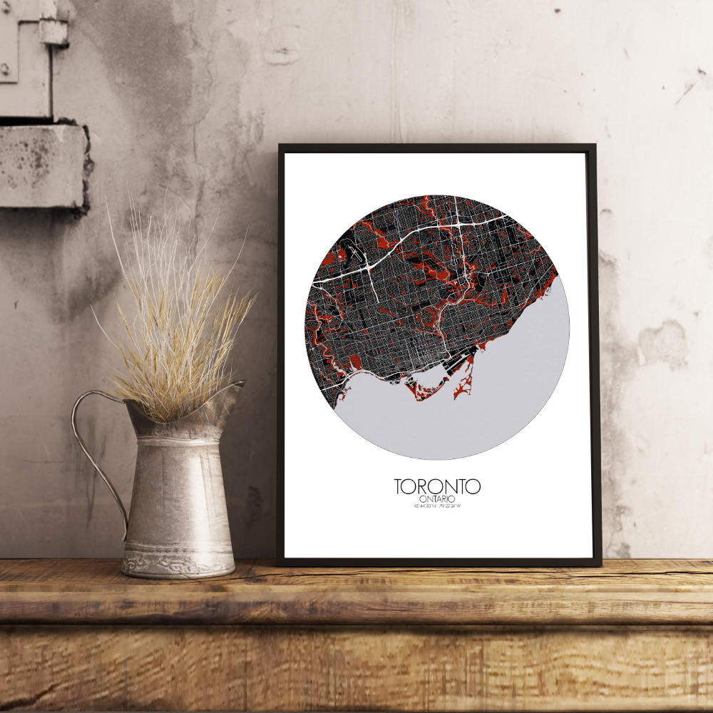 Mapospheres Toronto Red dark round shape design poster city map