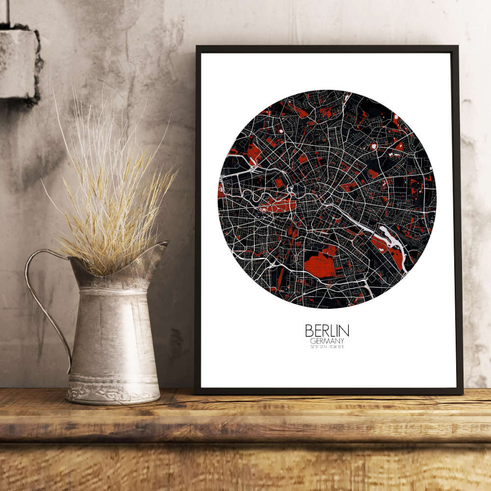 Mapospheres Berlin Red dark round shape design poster city map