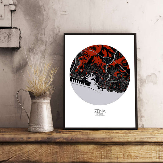 Mapospheres Genoa Red dark round shape design poster city map