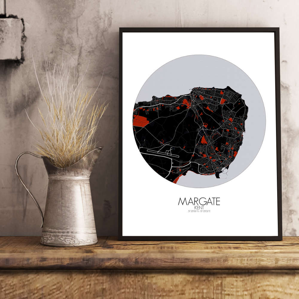Mapospheres Margate Red dark round shape design poster  affichecity map